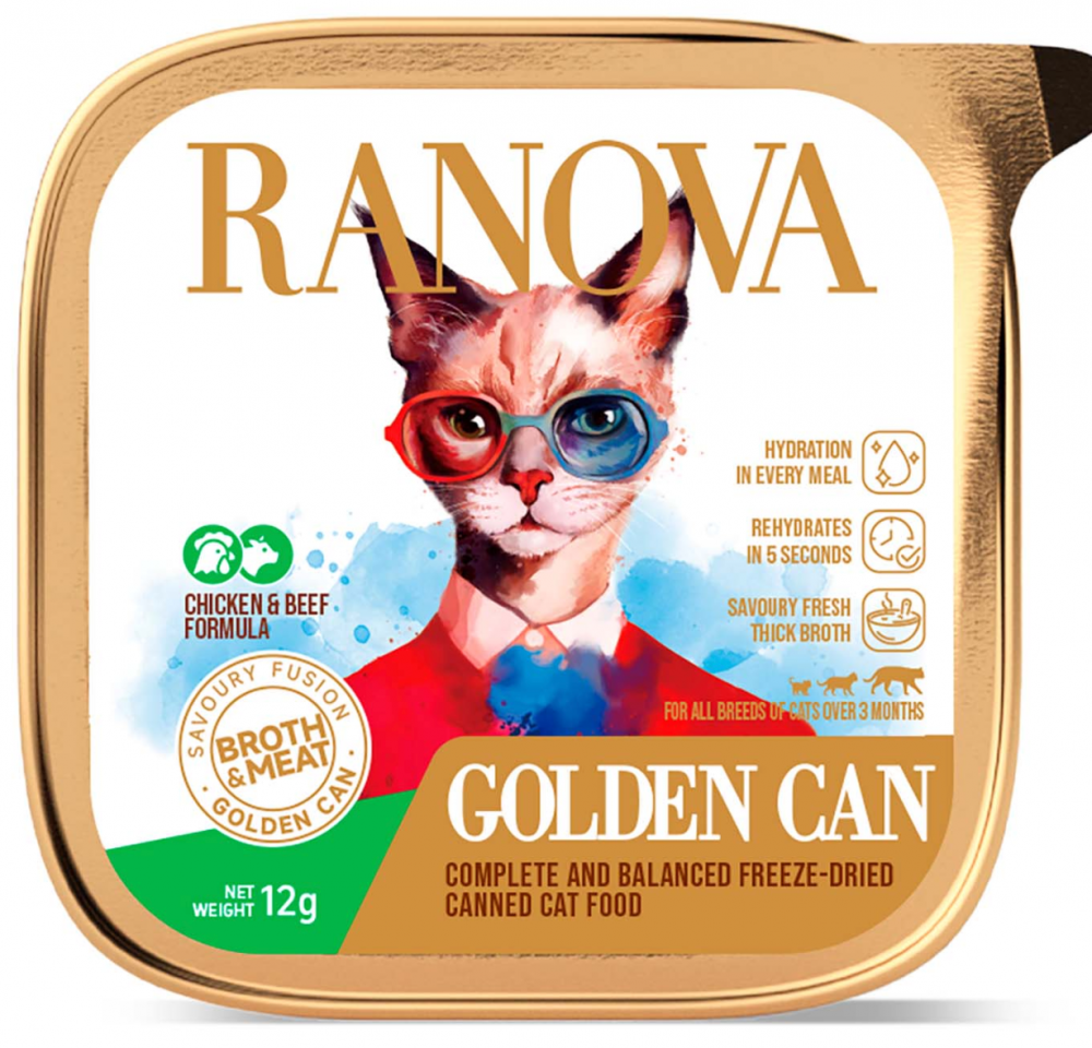 Консервы Полнорационный сухой (сублимированный) корм Ranova с курицей и говядиной, 12 г для кошек