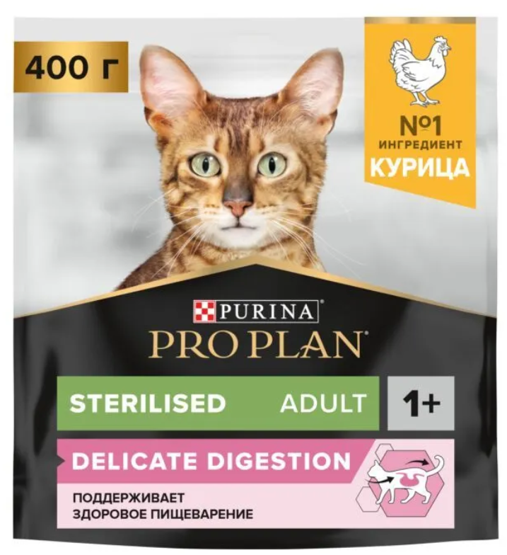 Корм Purina Pro Plan Sterilised при стерилизации c чувствительным пищеварением с курицей 400 г