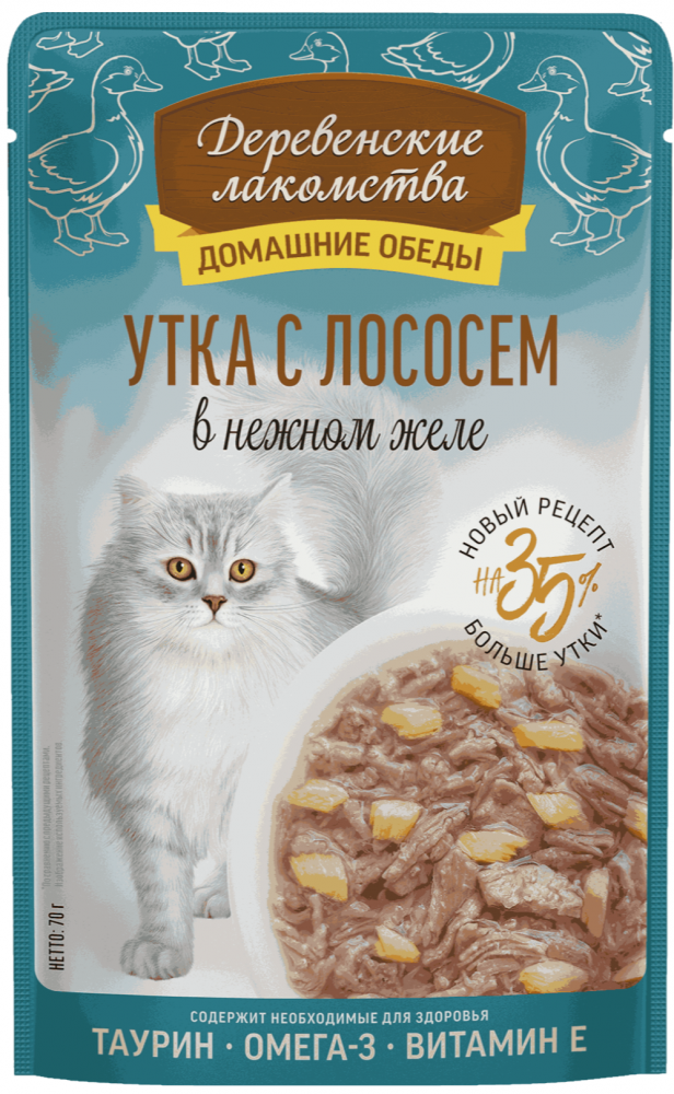 ПАУЧ Деревенские лакомства Утка с лососем : ЖЕЛЕ 70 г для кошек