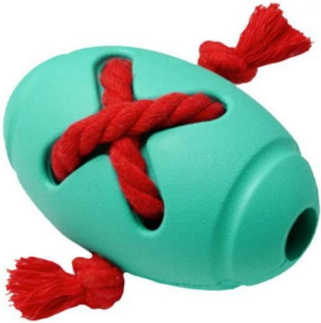 Homepet Silver Series Игрушка Мяч регби с канатом для собак, бирюзовый, каучук, 8 х 12.7 см