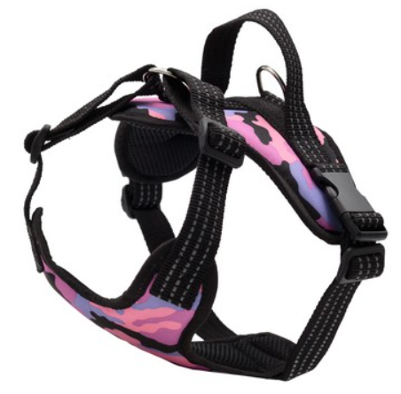 Шлейка Каскад нейлоновая "Динамик" средняя принтованная с ручкой шея 47-64 см грудь 59-72см, розовая