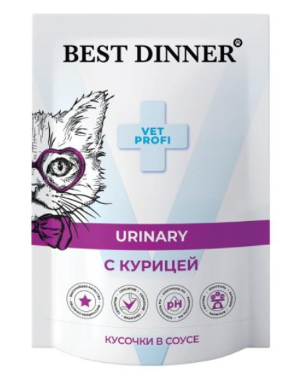 Бест Диннер паучи для кошек Exclusive Vet Profi Urinary кусочки в соусе с курицей, 85 г