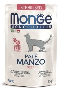 Влажный корм Monge Cat Monoprotein для стерилизованных кошек, из говядины, паучи 85 г