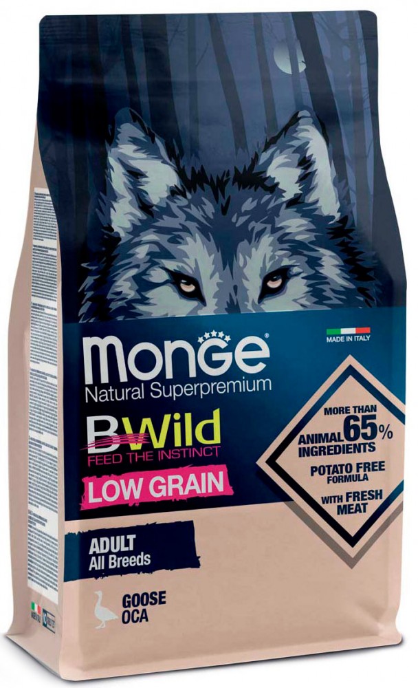 Корм сухой Monge Dog BWild LOW GRAIN низкозерновой корм из мяса гуся для взрослых собак всех пород 2,5 кг