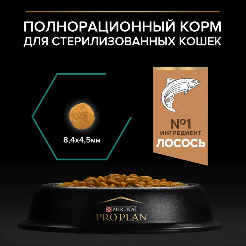 Корм Purina Pro Plan Sterilised при стерилизации и кастрации с лососем для кошек 1,5 кг