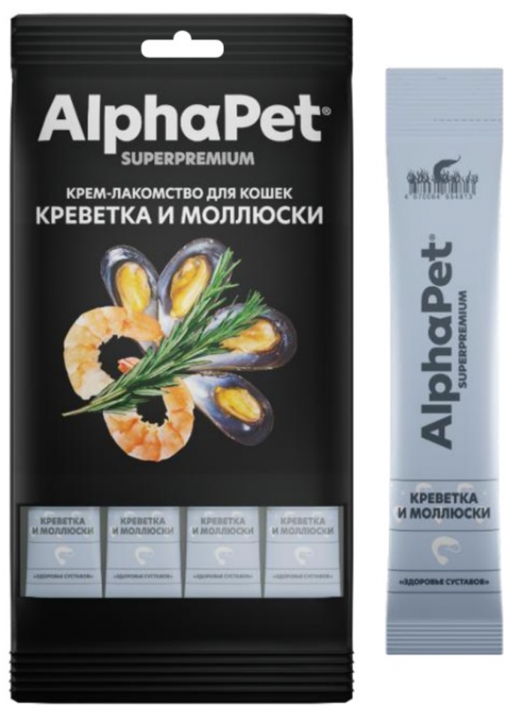 Крем-лакомство AlphaPet Superpremium креветки и моллюски для кошек 48 г